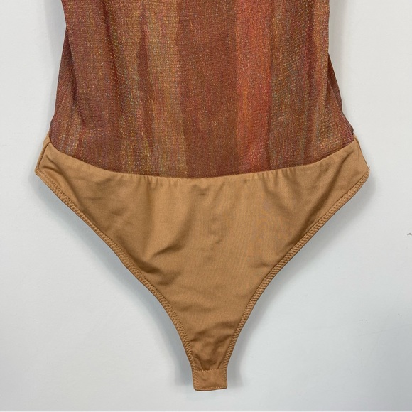Majorelle Vincent Mesh Sparkle Bodysuit S Brown Metallic Summer Fall Revolve - Picture 7 of 15